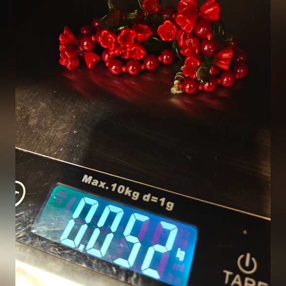 Vintage Venetian/Czech? Red Flowers and Green Leaves Handblown Glass Necklace - Picture 16 of 16